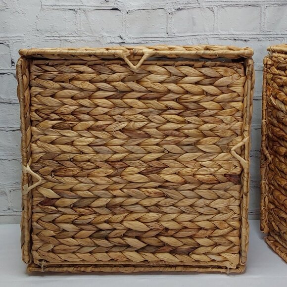 HAND WOVEN WATER~HYACINTH FOLDING STORAGE CUBE BASKETS 2-PIECE SET - Picture 8 of 16